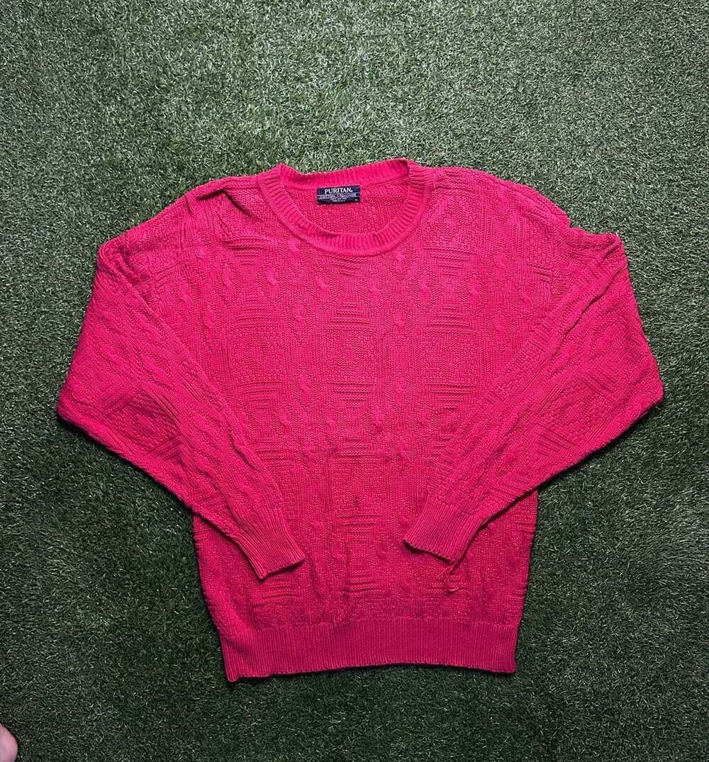 Vintage 1990s Puritan Cotton Exchange Sweater Size XL Red Textured Knit Pullover